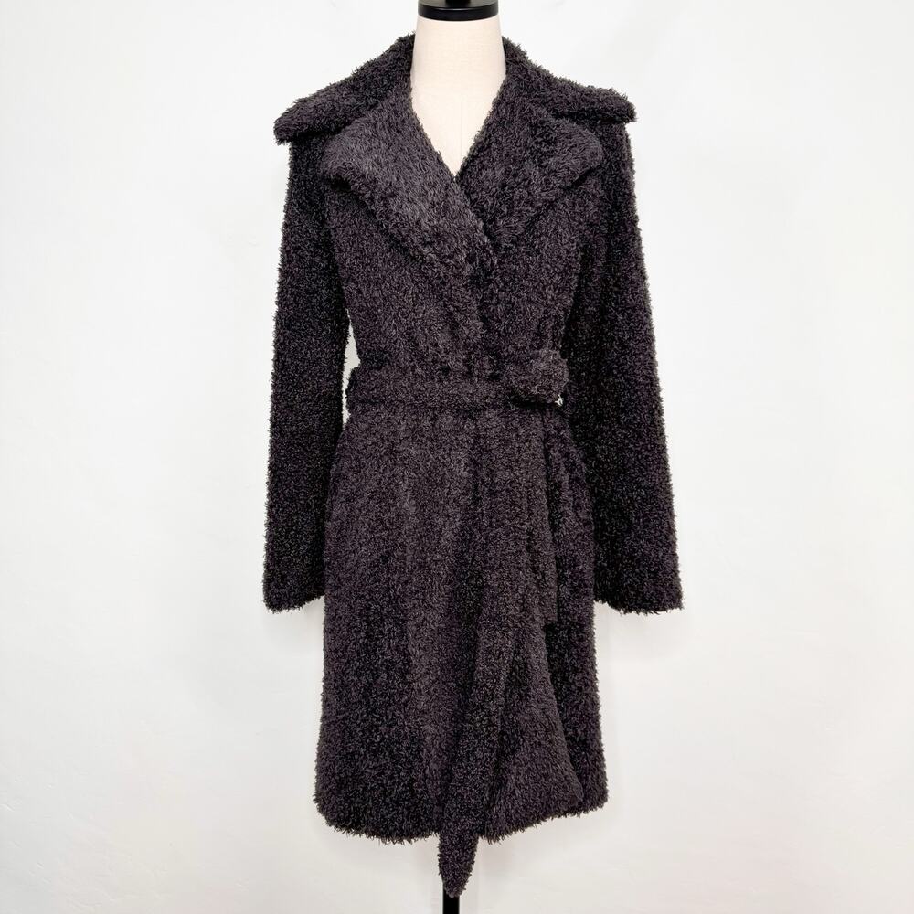 Sooki Teddy Wrap Trench Coat Gray Jacket Fuzzy Warm Classic Preppy Winter Size M